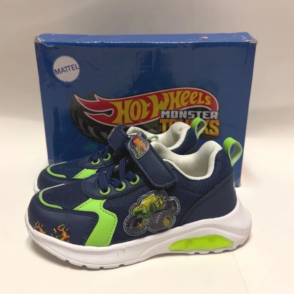 Hot Wheels Monster Trucks Gunkster Toddler 9 Light-Up Sneakers  - Blue & Green